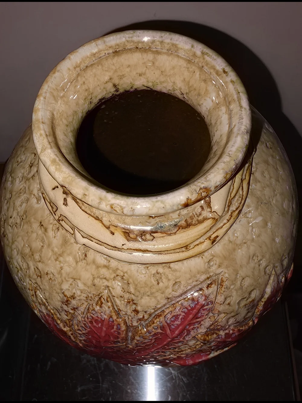 Ceramic Vase with Red Leaf Motif